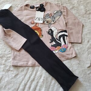 Zara Disney Character Print Top with Black Leggings